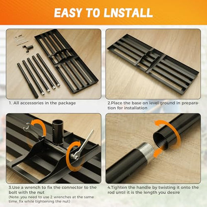 Lawn Leveling Rake 30''x10'' , Lawn Leveler Tool with 78'' Stainless Steel Handle Rakes, for Backyard, Garden, Golf Course, Farm, Pasture, Lawns Heavy Duty Landscape Rake