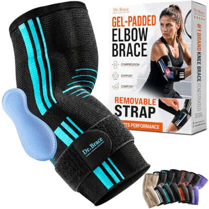 DR. BRACE® Elite Elbow Brace, Breathable Elbow Compression Sleeve - color: Black-Blue, size: Medium