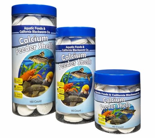 Calcium Feeding Shells, Small & Medium for Shrimp, Snails, Crabs, Crayfish, Plecos, Catfish, All Tropical Fish, 4-Type Wafer & 12-Type Pellet Mix Included 40 Count Canister - size: 40 Count (Pack of 1)