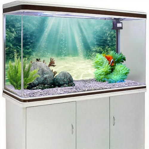 36X18 Inch Lush Aquatic Plant Aquarium Backdrop with Rising Bubbles - Underwater Ocean Floor Fish Tank Background Durable Polyester Decor - size: 36X18in