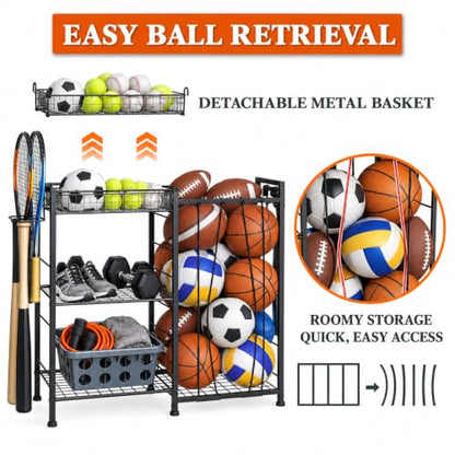 Sports Equipment Organizer, Ball Storage Rack for Gear and Toys - size: Large