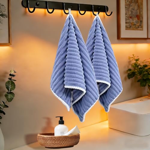 2Pcs Premium Coral Velvet Hand Towels Set, Microfiber Hand Towels with Hanging Loop, Soft Small Towel, Coral Velvet Towel Set for Kitchen, Bathroom, Hotel, and Spa (Blue, 12"X24") - color: 2pcs Blue