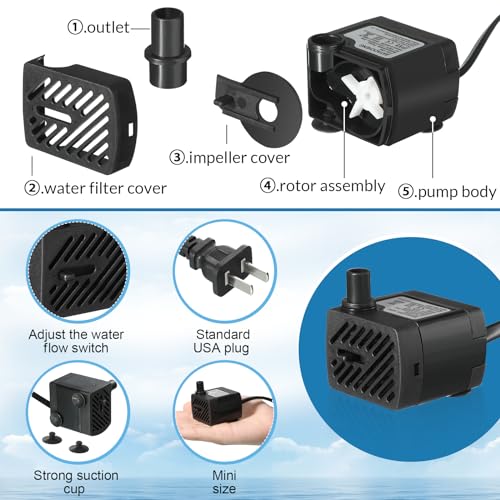 12 Set Mini Fountain Pump 50 GPH 3W Small Submersible Water Pump with 3.3 ft Tube Electric Quiet Aquarium aspirator for Fish Tank, Pond, Pool, Aquariums, Pet Fountain Hydroponics