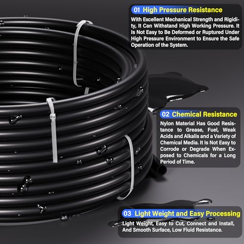 TAILONZ PNEUMATIC Air Line DOT 1/4 inch od Black Pneumatic Nylon Tube 32.8ft Air Brake Tubing Nylon Hose