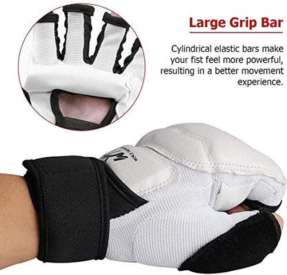 Taekwondo Karate Gloves & Sparring Gear Foot Protector Set, Boxing Sparring Foot Guard and Half-Finger Gloves for Martial Arts TKD Kung Fu Punch Bag Kickboxing MMA Training - size: Large