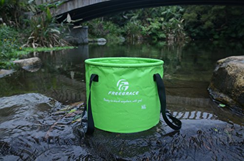 Freegrace Collapsible Bucket with Mesh Tool Pocket - 10L, 16L & 23L Portable Folding Water Container - Heavy Duty 500D Tarpaulin, BPA-Free Wash Basin for Camping, Fishing, RV, and Car Washing - color: Green