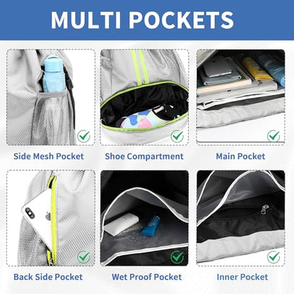 JELUTAR Drawstring Backpack Gym Bag with Shoes Compartment, Grey - color: Grey, size: Medium