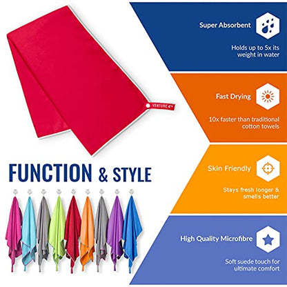 VENTURE 4TH Quick Dry Travel Towel, Ultra Soft Microfiber - 3 Sizes - color: Red White, size: 40.00" x 21.00"