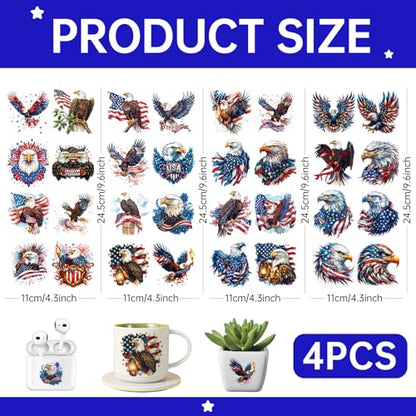 4 PCS 4th of July Eagle UV DTF Cup Wrap High Viscosity Stickers for Glass Mugs Notebooks Laptops - style: 4th of July Eagle