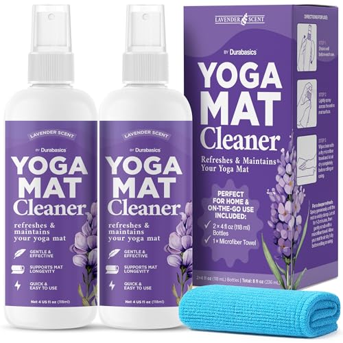 Durabasics Yoga Mat Cleaner Spray, Lavender, 2 Pack with Microfiber Towel