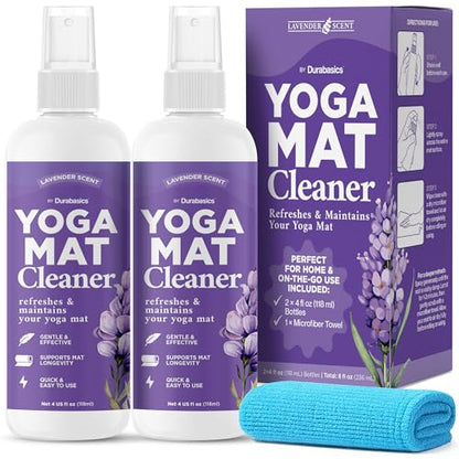 Durabasics Yoga Mat Cleaner Spray, Lavender, 2 Pack with Microfiber Towel