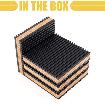 4 Pack Rubber Anti Vibration Pads with Cork Material, 4" x 4" x 7/8" Vibration Isolation Pads for Air Conditioner,HVAC System,Compressors,Washer and Dryer Noise and Vibration Reduction - size: 4" x 4" x 7/8"