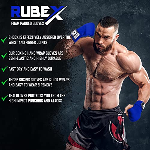 Slip on Boxing Hand Wraps Padded Thick Knuckle Inner Gloves 36 inches Elastic Wrist Strap Quick Wrap Under Mitts for Martial Arts, Muay Thai, MMA, Kickboxing Men Womem - color: Blue, size: Small