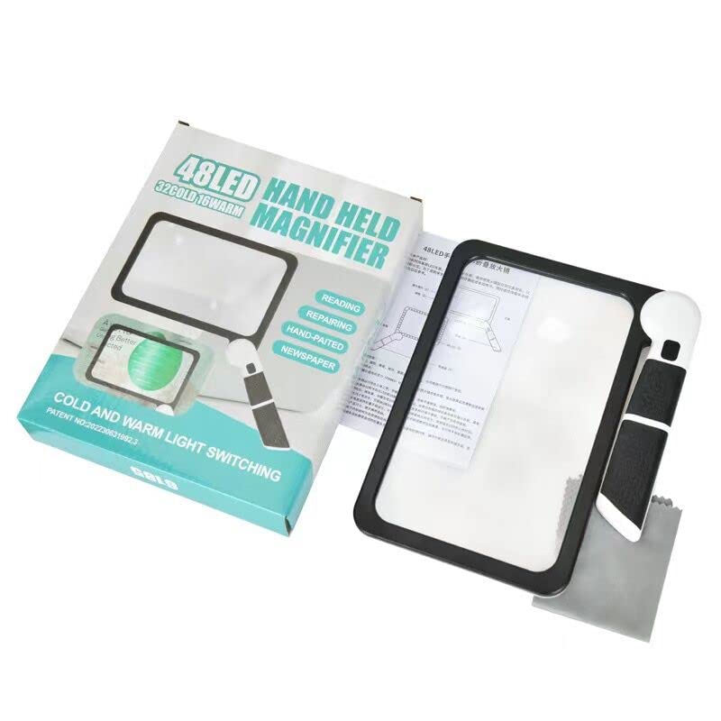 Magnifying Glass with Light, Page 5X Folding Handheld Rectangular Magnifier with 48 Lights for Reading Books & Close Work, Ideal Lighted Magnifying Gift for Low Visions - style: 5X