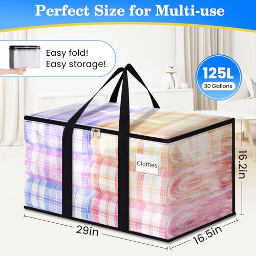 BlissTotes 2-Pack Large Moving Bags with Backpack Straps & Strong Zippers, Heavy-Duty Storage Bags Moving Boxes for Space Saving, Dorms, Transport, 125L-30 Gallons, Clear - size: 30 Gallons