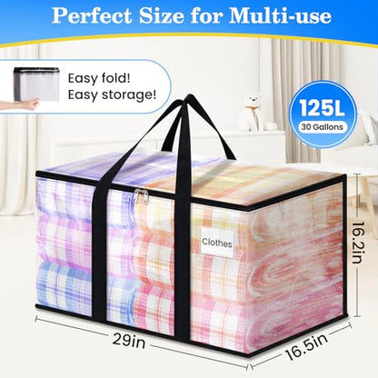 BlissTotes 2-Pack Large Moving Bags with Backpack Straps & Strong Zippers, Heavy-Duty Storage Bags Moving Boxes for Space Saving, Dorms, Transport, 125L-30 Gallons, Clear - size: 30 Gallons