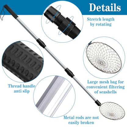 4 Pcs/Set Shark Tooth Sifter with Beach Bags- Large Beach Sand Sifter- Sand Scoop Shell Scooper for Beach- Beach Scoop Shovel and Sifter Tool for Picking Up Shells Beachcombing & Rock Hunting