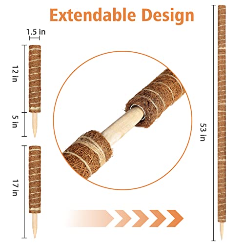 【4 Pack】 JJGoo Moss Pole, 17 inch Coco Coir Totem Poles Extending to 53 Inches, Plant Support Stick Plant Poles for Indoor Plants Climbing Plants Monstera, Sphagnum, Pothos