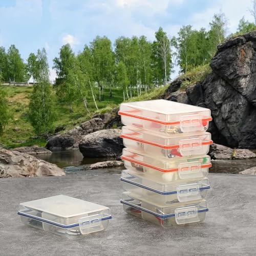 JUXYES Pack of 6 Plastic Small Fishing Tackle Box Organizer with 4 Compartments, Clear Mini Fishing Tackle Storage Boxes with Dividers, Transparent Fish Pocket Tackle Storage Box Lure Box