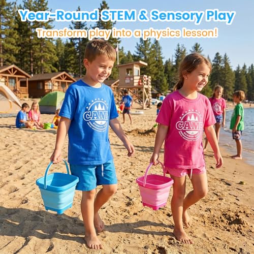Collapsible Bucket for Kids, Foldable Pail Bucket for Beach Toys, Summer Toys, Camping Gear, Beach Party, Fishing, and Fun Summer Activities