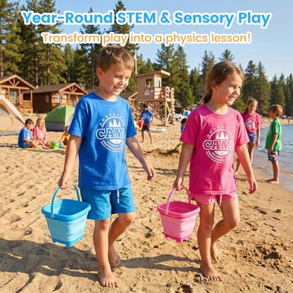 Collapsible Bucket for Kids, Foldable Pail Bucket for Beach Toys, Summer Toys, Camping Gear, Beach Party, Fishing, and Fun Summer Activities
