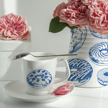 SUPERDANT 5 Sheets Blue Doughnuts Underglaze Transfer Paper Pottery Waterslide Decals Dessert Ceramic Underglaze Sheets for Cups Vases Plates Trimmable Decals - style: Doughnuts