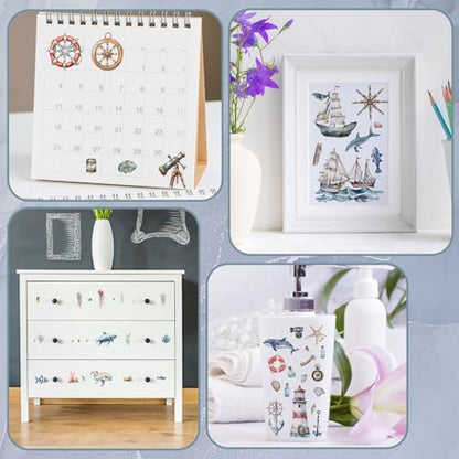 WANDIC 10 Sheets Rub On Transfer Sticker, Voyage Navigation Style Ship Pattern Stickers for DIY Scrapbooking Photo Albums Furniture,11.8 * 3.9in - color: Navigation