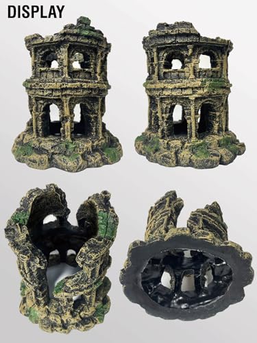 Antique Roman Column Ruins Fish Tank Decorations - Roman Column Round European Castle Aquarium Ornaments Fish Tank Hideouts Rocks Stone Cave for Betta,Shrimp,Goldfish Tank Landscaping