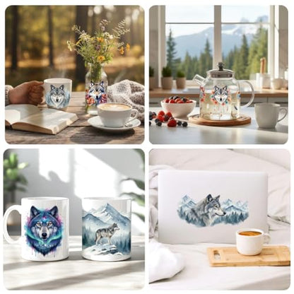 UV DTF Cup Wraps Transfer Stickers Wolves with Dreamcatchers and Mountains Pattern, 10 Sheets Waterproof Custom Transfer Sticker 16oz Coffee Glass Tumbler Bottle Mug Decals for Men Women