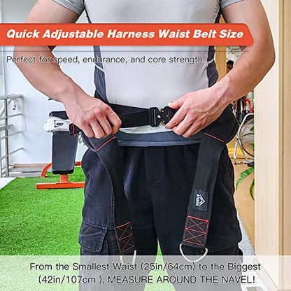 ATENTO Sled Pulling Belt, Adjustable Closure Sled Training Waist Belt,Weight Sled Pull Belt for Tire or Sled Pulling, Squat,Leg Muscles Strength Training, Agility, Resistance Training, Core Power Workout, Belt for Pulling with 2 Pulling Straps & 4 Hooks I