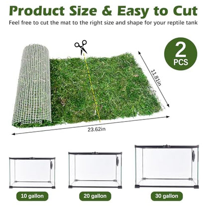 2 PCS Reptile Carpet Cuttable Terrarium Mat Artificial Moss Reptile Liner Green Substrate Flooring Bearded Dragon Tank Accessories for Leopard Gecko Lizard Snake Tortoise (11.81" x 23.62")