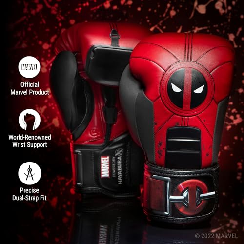Hayabusa Marvel Hero Elite Boxing Gloves | Sparring and Training, Muay Thai Kickboxing, Fight Ready, Licensed Design, Padded Knuckle, 10oz 12oz 16oz, Men and Women - color: Deadpool, size: 16oz