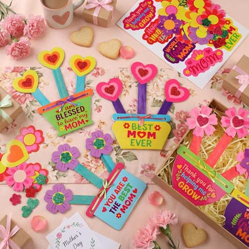 Frienda 48 Set Mother's Day Crafts Kit for Kids Happy Mother's Day Flower Pot Mom Make Your Own Flowers Pot Craft DIY Floral Paper for Classroom Activities Mothers Gifts Spring Party Favors - style: Flower Pot