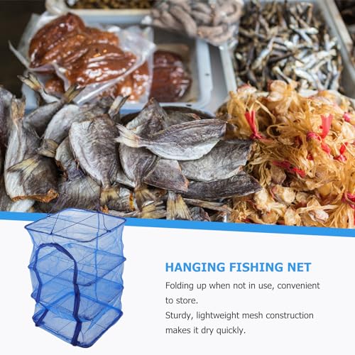 BESPORTBLE Mesh Food Drying Rack Folding Fish Drying Net 4-Layer Hanging Dryer Collapsible Dry Net with Zippers for Shrimp Fish Fruit Vegetables (66X35X35Cm)