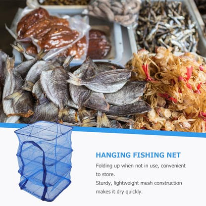 BESPORTBLE Mesh Food Drying Rack Folding Fish Drying Net 4-Layer Hanging Dryer Collapsible Dry Net with Zippers for Shrimp Fish Fruit Vegetables (66X35X35Cm)