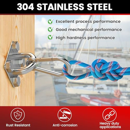 sprookber 304 Stainless Steel Pad Eye Snap Hook,M10 Ceiling Hook 1700Lb,8Pc - size: 4 Inch, style: Square