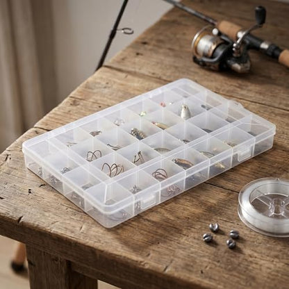 20PCS 28 Grids Clear Plastic Organizer Box with Fixed Dividers for Beads, Fishing Tackles & Small Parts Storage (7.9x6.2x1.2in)
