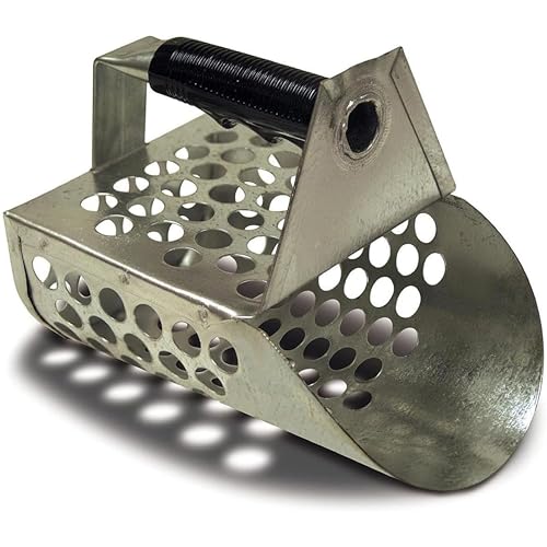 Fisher Galvanized Metal Sand Scoop with Filtering Holes, Heavy Duty Design, Rubberized Grip, and No-Slip Ergonomic Handle for Efficient Sifting and Sand Digging