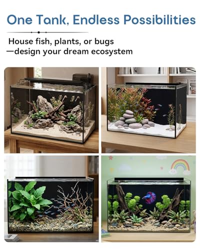 Glass Fish Tank Kit, 10 Gallon Betta Fish Tank Aquarium Starter Kit with Filter, Lights, Lid, for Betta, Goldfish, Small Fish or shrimg
