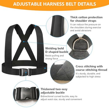 Sled Harness for Pulling, Adjustable Shoulder Belt with 2 Ropes