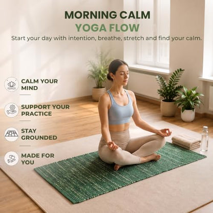 LFH Home Handmade Cotton Yoga Mat Cotton Rug picnic mat For Exercise, Workout, Fitness - Perfect Heavy Quality Eco Friendly Natural Cotton Woven Reversible Yoga Mats for Men & Women - 72x26 Inch. - color: Army Green