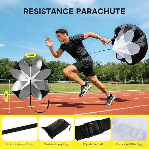 Agility Ladder Training Set, 20ft Speed Ladder with 4 Hurdles, Jump Rope, 12 Soccer Cones & Running Parachute, All-in-One Agility Speed Training Equipment for Soccer, Football, Basketball - color: blue
