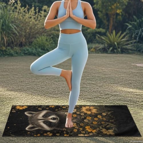Raccoon Flower Print Car Seat Towel Cover After Gym Bucket Seat Towel Cover Universal Fits Most Car,Truck and SUV Multi-Purpose Sweat Towels with Storage Bag, Black - color: Black-Raccoon Flower