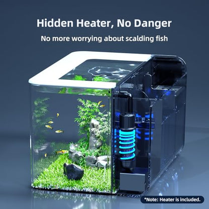 Betta Fish Tank, 2.5 Gallon Aquarium Kit with Modular Filtration, Heater, Light, Self Cleaning, Oxygenation, Small Fish Tank for Guppy, Shrimp - color: Black with Heater