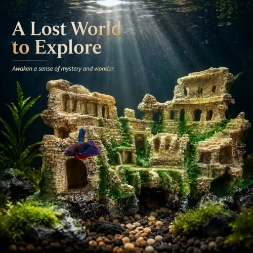 Antique Roman Column Ruins Aquarium Decor, Greek Aquarium Decorations, European Castle&Underground Roman Column Fish Tank Cave, Large Rock Cave Hideout, Safe for Freshwater & Saltwater Tanks