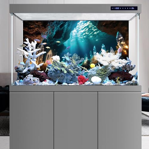 AWERT 30x12 inches Fantasy Garden Aquarium Background Under The Sea Background Sunshine Underwater Bubble Coral Rock Crystal Climbing Pet Background Decoration - size: 30x12in/75x30cm