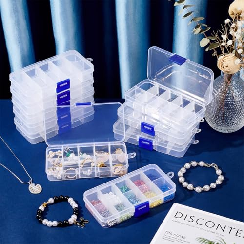 NBEADS 10 Pack 8 Grids Mini Plastic Organizer Box, 2.7x4.2x0.8inch Clear Plastic Jewelry Dividers Box Organizer Small Tackle Boxes Jewelry Storage Container for Beads Small Items Findings Storage