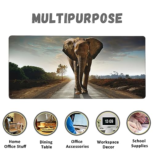 Extended Gaming Mouse Pad Elephant Walking in Road Large Mousepad with Stitched Edges,Anti-Slip Rubber Base Keyboard Mouse Mat Desk Pad for Gaming Home Office 35.4 x 15.7 inches - color: Elephant Walking in Road