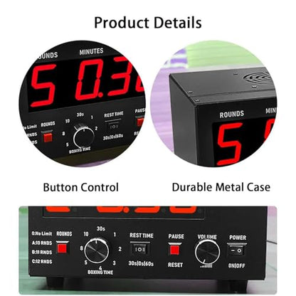 Boxing Interval Timer,Professional Gym Timer with LED Display,Selectable Training Time and Cycle Repetitions,Adjustable Sound Gym Interval Timer Green - color: Green