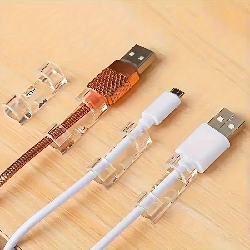 Adhesive Cable Holders 100 Pack Clear Plastic Clips with Peel and Stick Backing for Organizing Power Cords on Walls and Under Desks, 100pcs